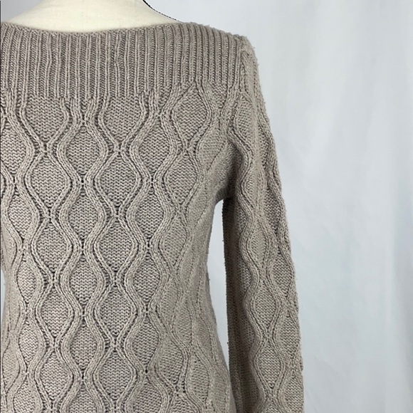 LOFT Tan Wool Blend Cable Knit Sweater w Bateau Neckline, Size Large - Picture 8 of 12
